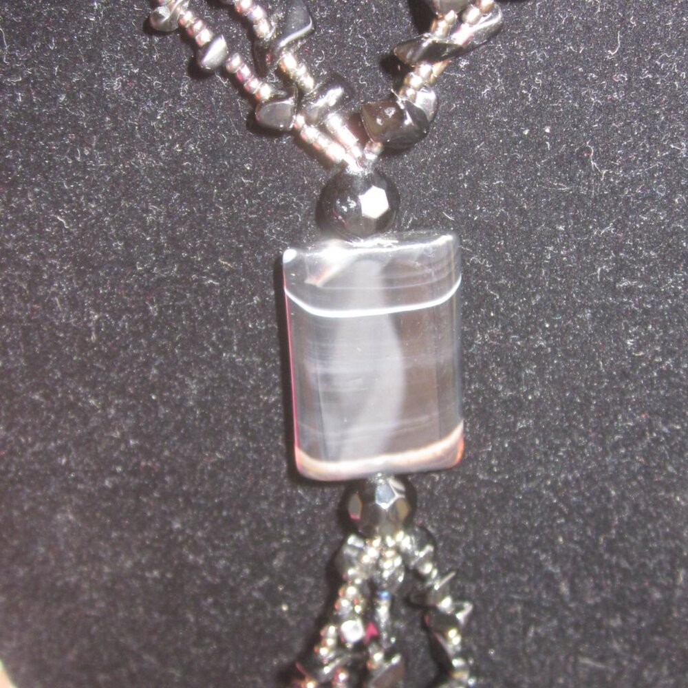 Long Black Obsidian or Glass Beaded Necklace - Picture 6 of 7